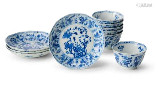 A GROUP OF CHINESE BLUE AND WHITE TEA BOWLS AND SAUCERS KANG...