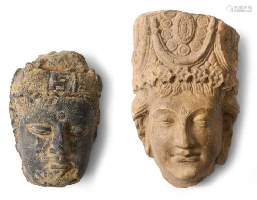 TWO GANDHARAN CARVED STONE HEAD OF DEITIES ANCIENT REGION OF...