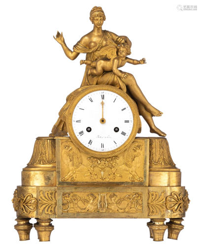 A French Restauration gilt bronze mantle clock, marked