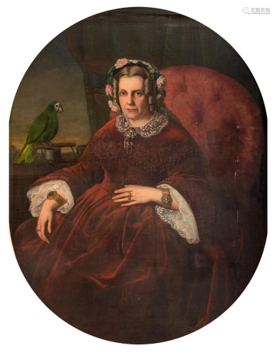 The portrait of a lady with a parrot, 100 x 130 cmâ€¦