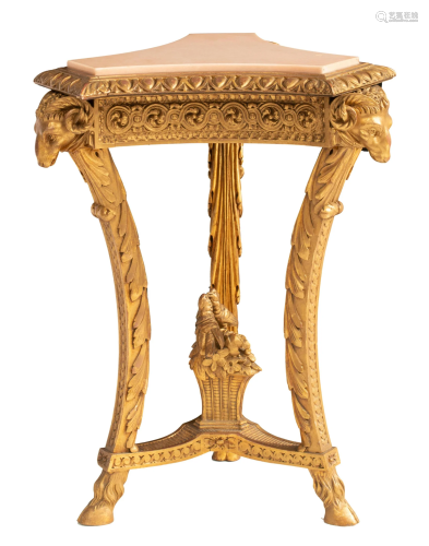 A Louis XVI style carved and giltwood gueridon, H 75 -