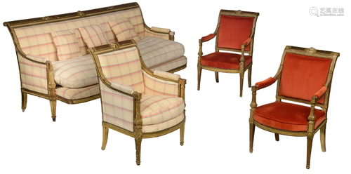 A French Directoire furniture set of two armchairs,