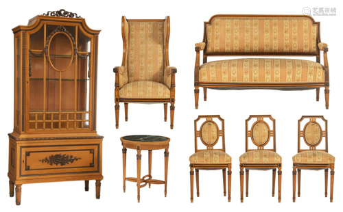 A Louis XVI style furniture set, containing a display