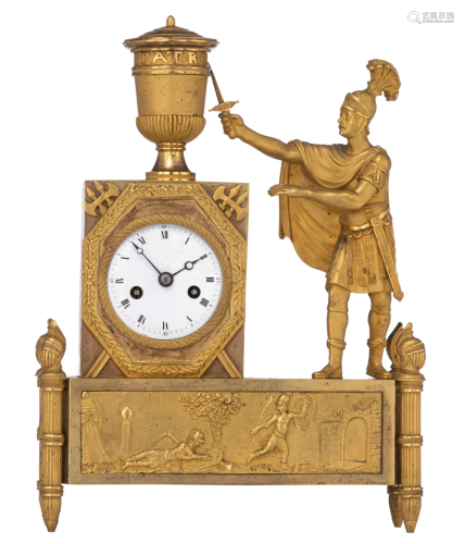 A French Restauration mantle clock, depicting the