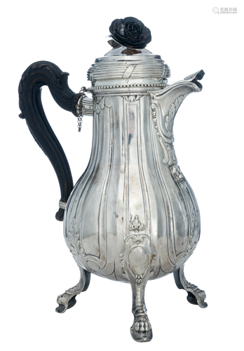 An 18thC, about 1750, silver chocolatiÃ¨re with