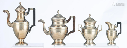 A three-part French neoclassical export silver coffee