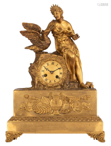 A Restauration style mantle clock, with on top Leda