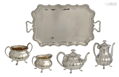 A four-part English silver coffee & tea set with added