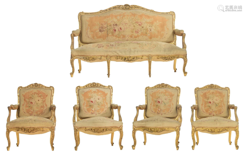 A Napoleon III Rococo style salon set, H 100,5 - 107 -