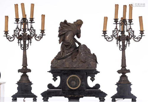 A Napoleon III three-piece mantle set, H 69,5 - 82,5