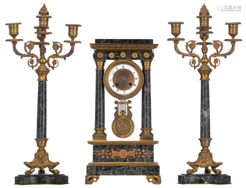 An Empire-style three-piece clock set, H 41 - 50,5