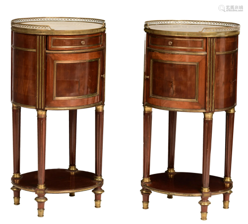 A pair of Louis XVI style chevet tables, 19thC, H 83 -