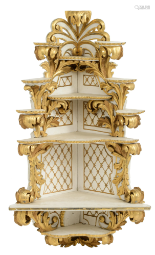 A Rococo style corner wall cabinet, H 125 - W 70 cmâ€¦