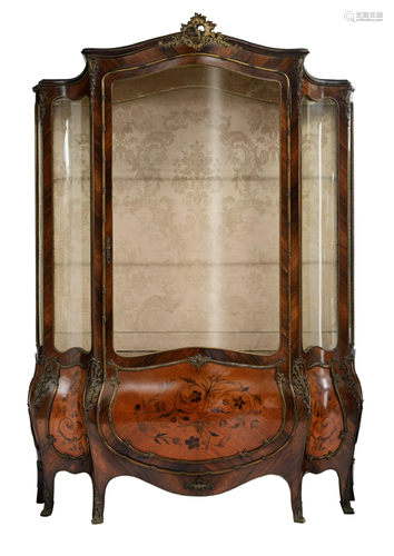 A Napoleon III rosewood veneered display cabinet, with