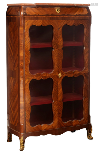 A Rococo style rosewood veneered display cabinet, H