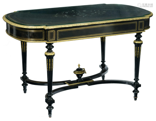 A Napoleon III ebonised centre table, H 76 - W 128,5 -