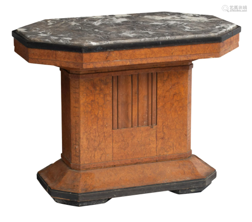 An Art Deco burr wood veneered coffee table, H 60,5 -