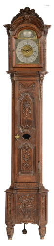 A Neoclassical oak longcase clock, marked 'E.