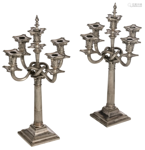 A pair of imposing Swedish silver candelabras, H 50,8