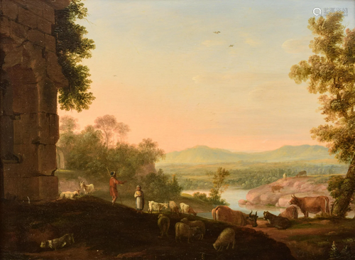 Follower of Claude Lorrain, landscape with a shepherd