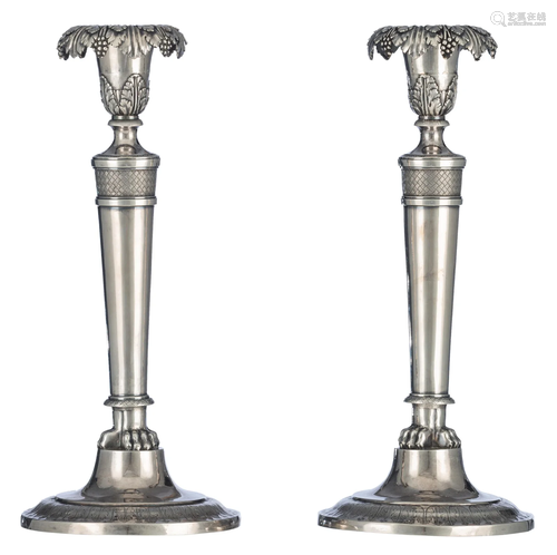 A pair of silver Neoclassical candlesticks, Tournai,