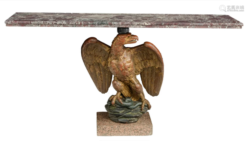 A bronze and marble eagle console table, H 87 - W 165