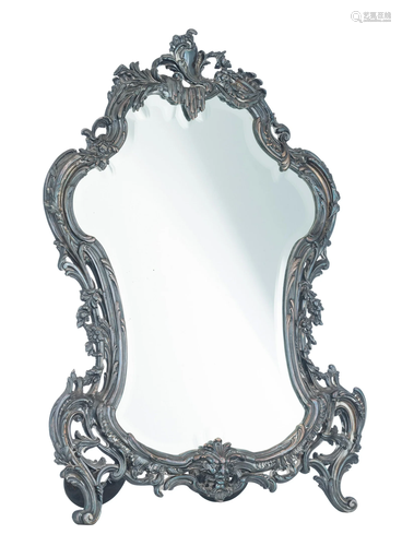 A fine Rococo style silver-plated table mirror, H 61 -