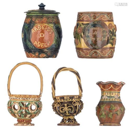 Two typical Flemish pottery tobacco jars; a ditto