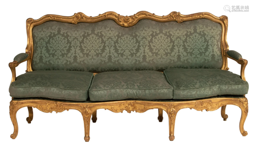 An 18thC Louis XV settee, H 104 - W 216 - D 80 cmâ€¦