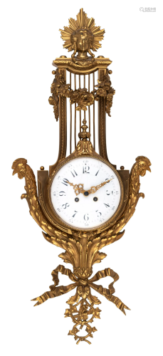 A Neoclassical gilt bronze lyre-shaped cartel clock, H