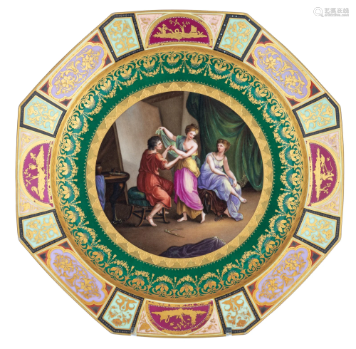A very fine octagonal Vienna porcelain plate,