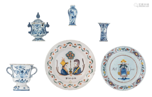 A collection of blue and white and polychrome
