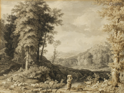 Felix Storelli (attr.), Arcadian landscape, washed ink
