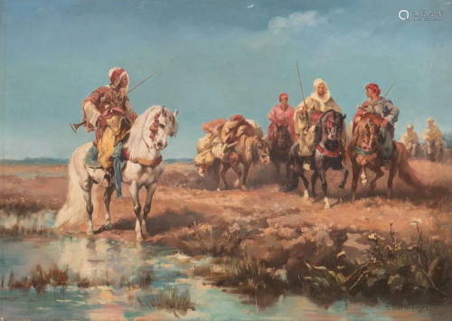 Schreyer J. M., Moorish horseman in a landscape, oil