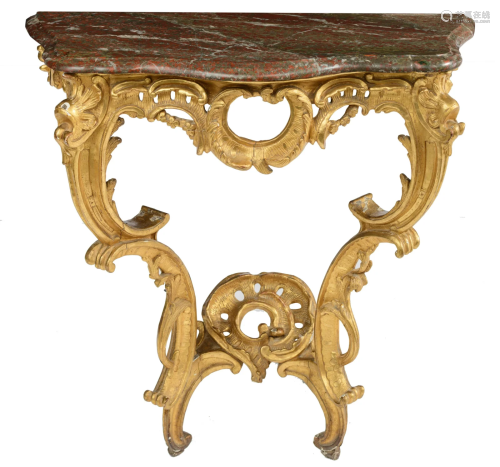 A richly carved giltwood Rococo console table, mid