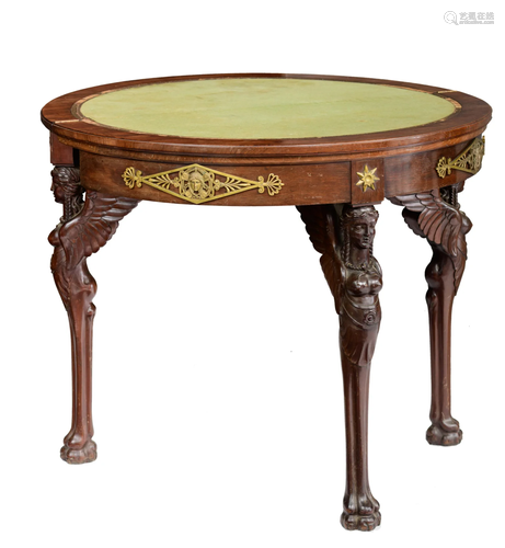 An Empire style demi-lune fold-over card table, H 75,5