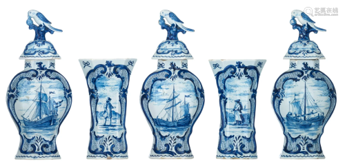 A 19thC blue and white Dutch Delftware five-piece