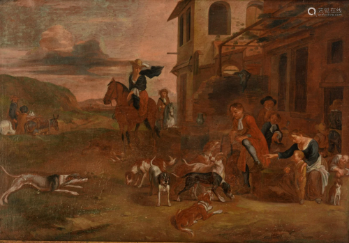 Hunters near the inn, 18thC, 58 x 82 cmâ€¦