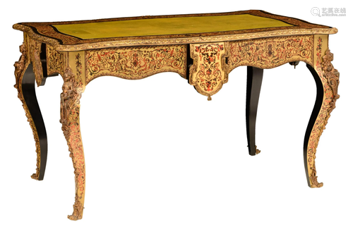 A Louis XV style Boulle marquetry bureau plat, H 79,5