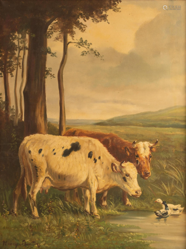 (Henri Schouten), cows in a landscape, oil on canvas,