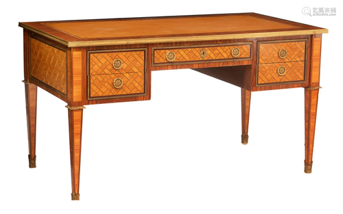 A Louis XVI style 'bureau plat', H 77 - W 140 - D 75,5