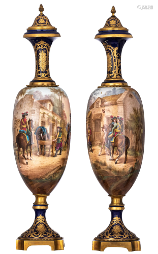 A pair of oblong SÃ¨vres vases, with genre scenes of