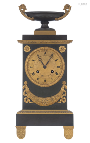 A fine Empire patinated and gilt bronze table clock,