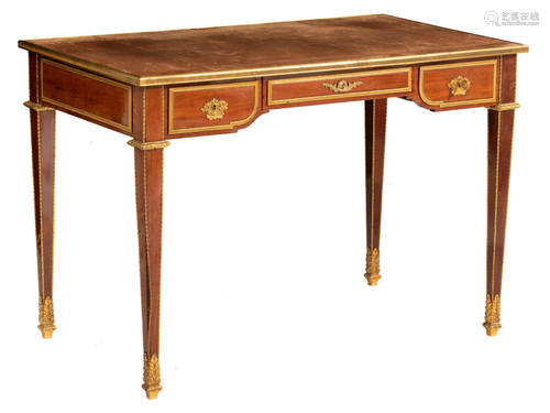 A Louis XVI style mahogany veneered bureau plat, H