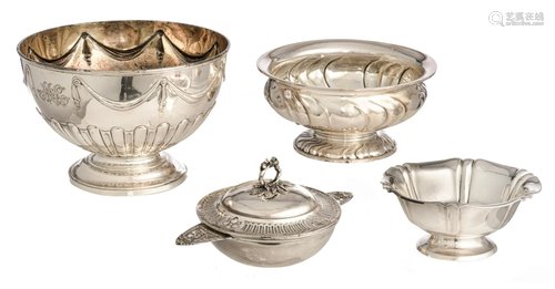 Four various French, English & German silver bowls,