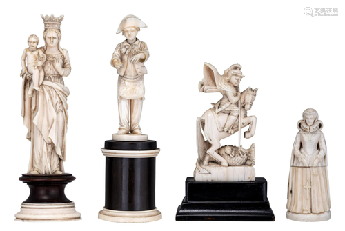 Four 19thC small Dieppe or Paris ivory figures, three