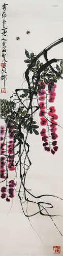 齊白石 近現代 紫藤蜜蜂 設色紙本 立軸
