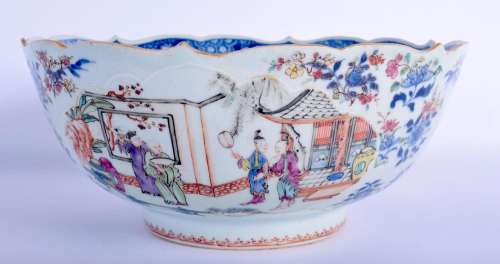 AN UNUSUAL 18TH CENTURY CHINESE EXPORT FAMILLE ROSE BLUE AND...