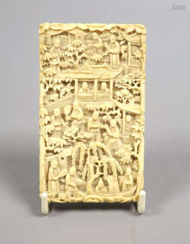 A Chinese Cantonese carved ivory card case, 9.5cm