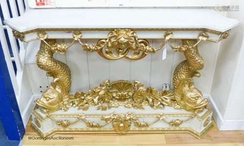 A Louis XVI style painted composition and giltwood console t...